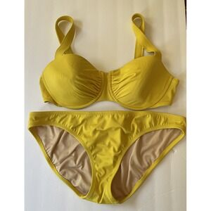 Lands End Size L Canvas 1963 Yellow Bikini Set Padded Bra